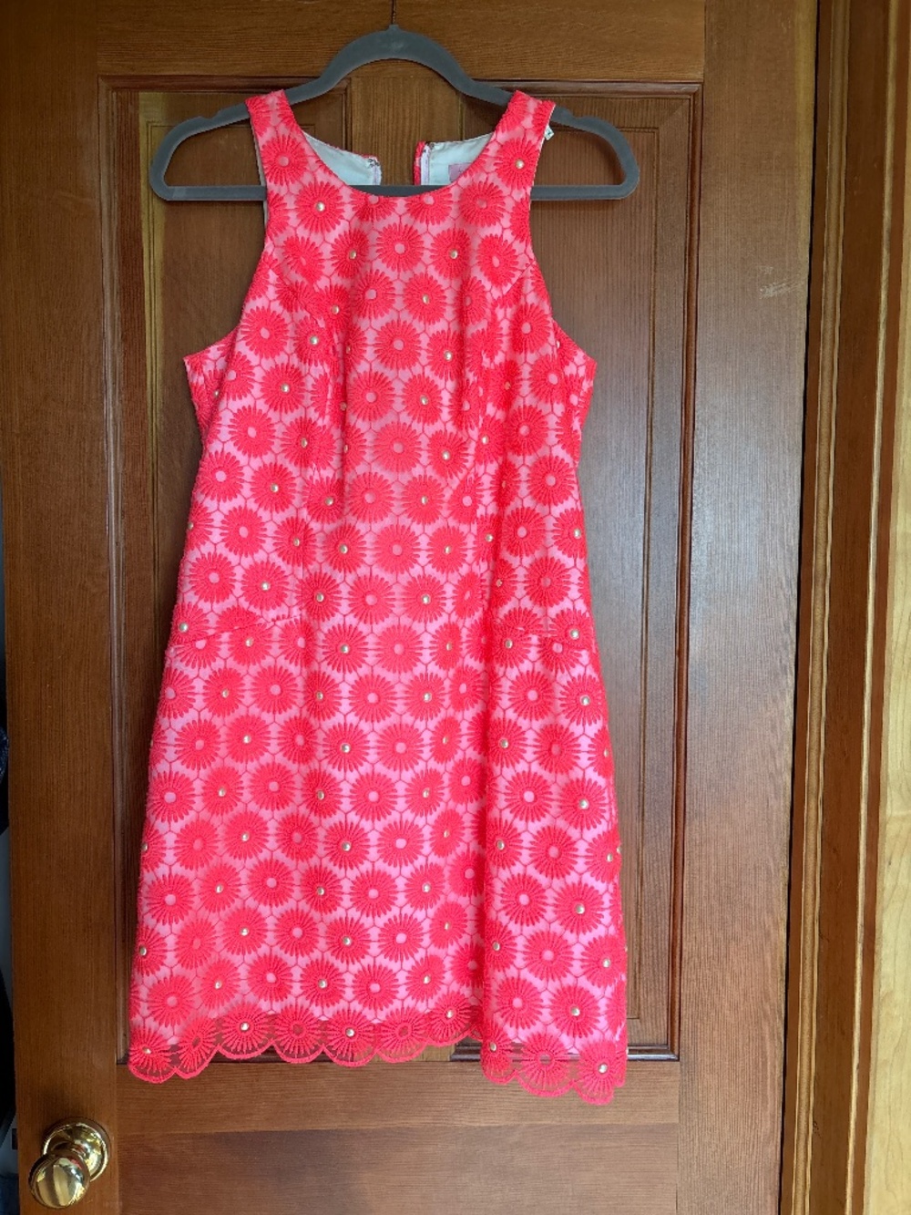Lilly Pulitzer neon pink floral embroidered dress with pearls